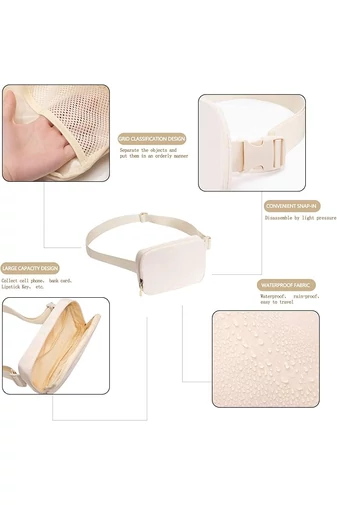 Nepremokavá Taška/Ľadvinka z polyesteru s protišmykovým vreckom a nastaviteľným popruhom Bonluo Béžová 21×12,5cm
