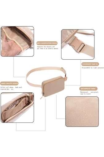 Nepremokavá Taška/Ľadvinka z polyesteru s protišmykovým vreckom a nastaviteľným popruhom Bonluo Khaki 21×12,5cm