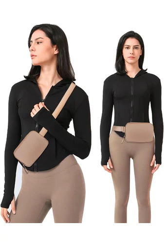 Nepremokavá Taška/Ľadvinka z polyesteru s protišmykovým vreckom a nastaviteľným popruhom Bonluo Khaki 21×12,5cm
