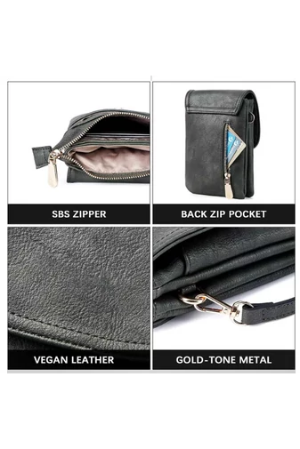 Crossbody Kabelka z PU kože s Viacerými Vreckami a Nastaviteľným Popruhom, Bonluo Čierna 20×13×3cm