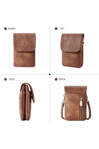 Crossbody Kabelka z PU kože s Viacerými Vreckami a Nastaviteľným Popruhom, Bonluo Tmavohnedá 20×13×3cm