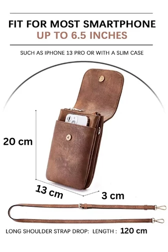 Crossbody Kabelka z PU kože s Viacerými Vreckami a Nastaviteľným Popruhom, Bonluo Tmavohnedá 20×13×3cm