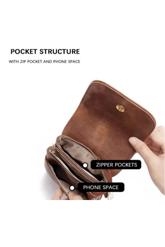Crossbody Kabelka z PU kože s Viacerými Vreckami a Nastaviteľným Popruhom, Bonluo Tmavohnedá 20×13×3cm
