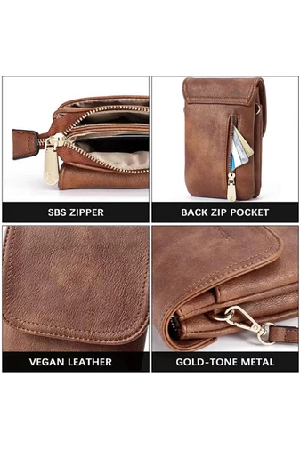 Crossbody Kabelka z PU kože s Viacerými Vreckami a Nastaviteľným Popruhom, Bonluo Tmavohnedá 20×13×3cm