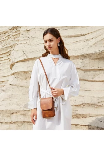 Crossbody Kabelka z PU kože s Viacerými Vreckami a Nastaviteľným Popruhom, Bonluo Tmavohnedá 20×13×3cm