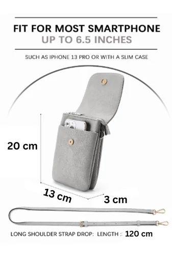 Crossbody Kabelka z PU kože s Viacerými Vreckami a Nastaviteľným Popruhom, Bonluo Sivá 20×13×3cm
