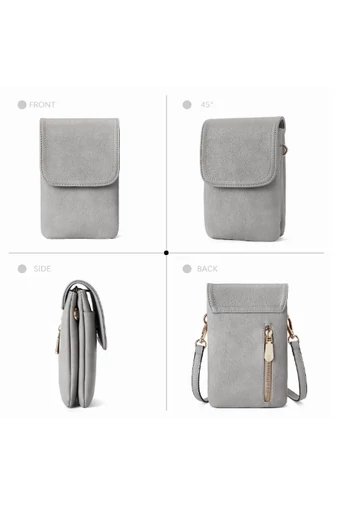 Crossbody Kabelka z PU kože s Viacerými Vreckami a Nastaviteľným Popruhom, Bonluo Sivá 20×13×3cm