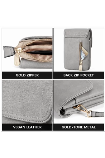 Crossbody Kabelka z PU kože s Viacerými Vreckami a Nastaviteľným Popruhom, Bonluo Sivá 20×13×3cm