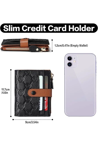 Dámska Peňaženka z Pravej Kože s RFID Ochranou, 10 Priehradok na Karty, Čierno-Hnedá, Bonluo 11,7×9×1,2cm