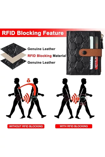 Dámska Peňaženka z Pravej Kože s RFID Ochranou, 10 Priehradok na Karty, Čierno-Hnedá, Bonluo 11,7×9×1,2cm
