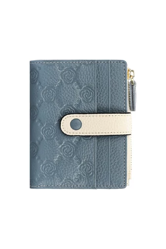 Dámska Peňaženka z Pravej Kože s RFID Ochranou, 10 Priehradok na Karty, Modro-Biela, Bonluo 11,7×9×1,2cm