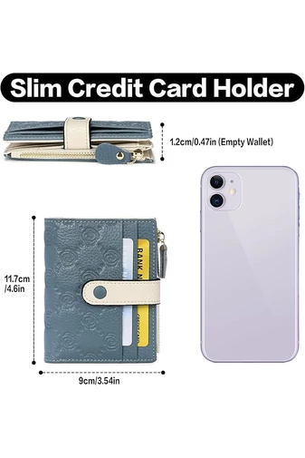 Dámska Peňaženka z Pravej Kože s RFID Ochranou, 10 Priehradok na Karty, Modro-Biela, Bonluo 11,7×9×1,2cm