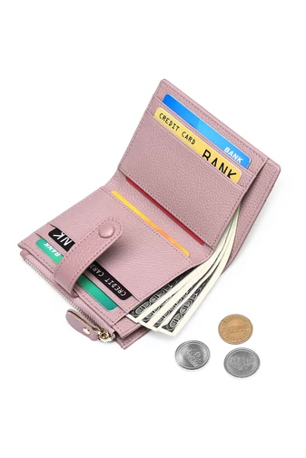 Dámska Peňaženka z Pravej Kože s RFID Ochranou, 10 Priehradok na Karty, Fialová, Bonluo 11,7×9×1,2cm