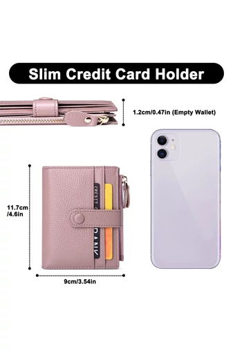 Dámska Peňaženka z Pravej Kože s RFID Ochranou, 10 Priehradok na Karty, Fialová, Bonluo 11,7×9×1,2cm