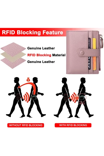 Dámska Peňaženka z Pravej Kože s RFID Ochranou, 10 Priehradok na Karty, Fialová, Bonluo 11,7×9×1,2cm