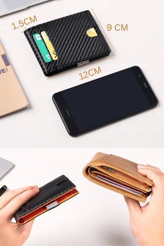 Slim RFID Peňaženka z PU Kože s Kompaktným Dizajnom, Bonluo, Čierna s Oranžovou 12×9x1,5cm