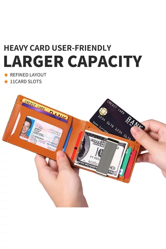 Slim RFID Peňaženka z PU Kože s Kompaktným Dizajnom, Bonluo, Čierna s Oranžovou 12×9x1,5cm