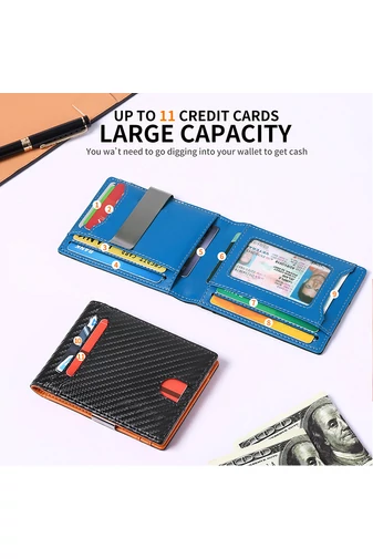 Slim RFID Peňaženka z PU Kože s Kompaktným Dizajnom, Bonluo, Čierna s Oranžovou 12×9x1,5cm