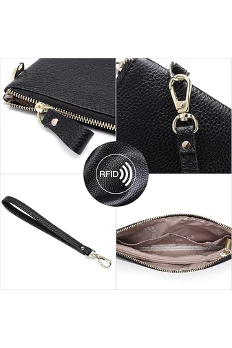 Dámska Peňaženka z Pravej Kože s RFID Ochranou, Elegantná, Čierna, Bonluo 11×19cm