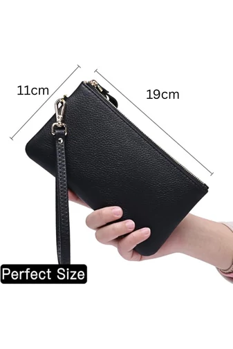 Dámska Peňaženka z Pravej Kože s RFID Ochranou, Elegantná, Čierna, Bonluo 11×19cm