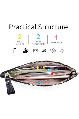 Dámska Peňaženka z Pravej Kože s RFID Ochranou, Elegantná, Čierna, Bonluo 11×19cm