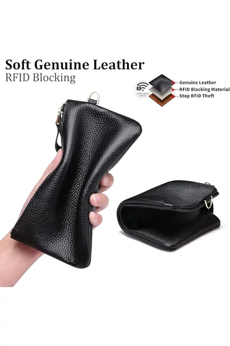 Dámska Peňaženka z Pravej Kože s RFID Ochranou, Elegantná, Čierna, Bonluo 11×19cm