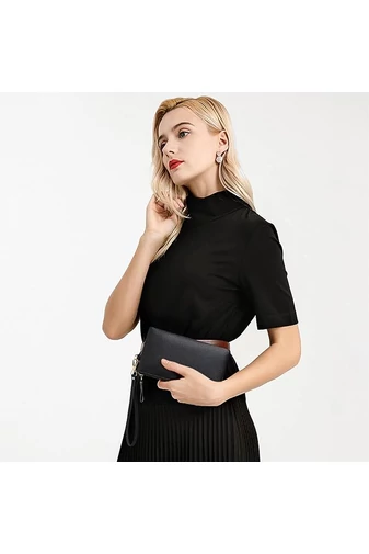 Dámska Peňaženka z Pravej Kože s RFID Ochranou, Elegantná, Čierna, Bonluo 11×19cm