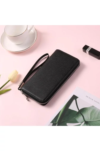 Dámska Multifunkčná Peňaženka z PU kože so zipsom a remienkom na zápästie Bonluo Čierna 22×12×3cm