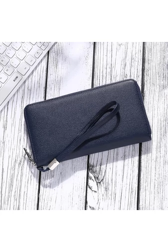 Dámska Multifunkčná Peňaženka z PU kože so zipsom a remienkom na zápästie Bonluo Tmavomodrá 22×12×3cm