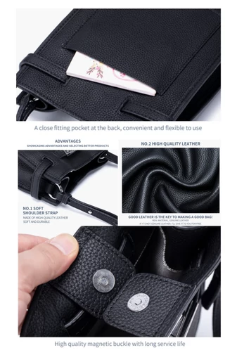 Crossbody Kabelka z Pravej Kože s Praktickým Dizajnom a Nastaviteľným Popruhom, Bonluo Čierna 22×17,5×7cm