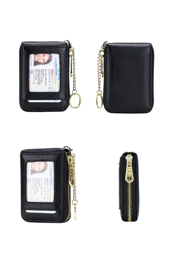 Držiak na Karty z Pravej Kože s RFID Ochranou, Čierny, Bonluo 11×7,5×2,5cm