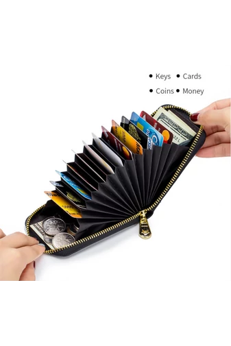 Držiak na Karty z Pravej Kože s RFID Ochranou, Čierny, Bonluo 11×7,5×2,5cm