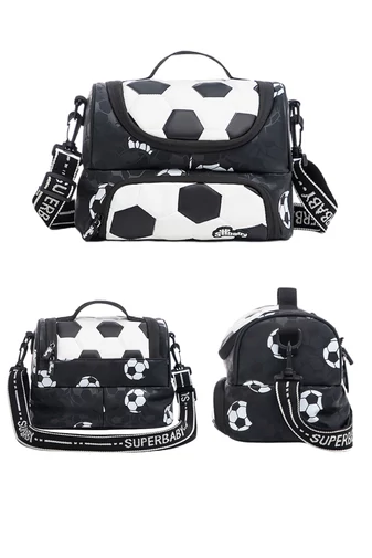 Termoizolačná Crossbody Taška Pre Deti, Vodeodolná, Čierna s Motívom Zlatej Futbalovej Lopty 18×25×16cm