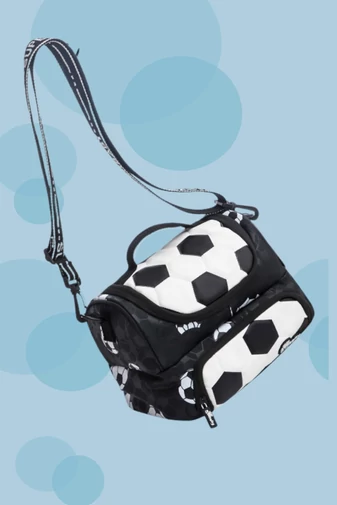 Termoizolačná Crossbody Taška Pre Deti, Vodeodolná, Čierna s Motívom Zlatej Futbalovej Lopty 18×25×16cm