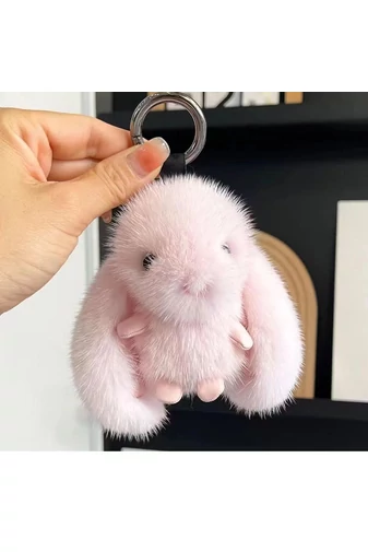 Kľúčenka Huňatý Jemne Ružový Zajačik Bonluo Ideálna na kľúče alebo tašky