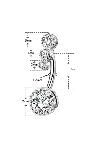 Piercing do pupka doplnený trblietavými zirkónmi vyrobenými z nehrdzavejúcej ocele 316L