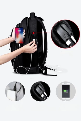 Multifunkčný batoh z nepremokavej a odolnej oxfordskej látky s USB priestorom, čierny 47*33*17cm