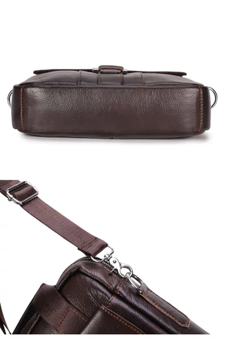 Pánska crossbody taška z pravej kože, elegantný model s viacerými priehradkami, hnedá, 32×28×6.5cm