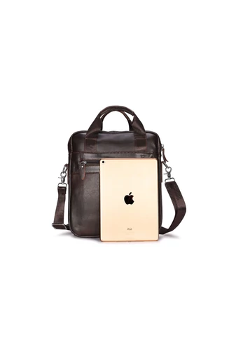 Pánska crossbody taška z pravej kože, elegantný model s viacerými priehradkami, hnedá, 32×28×6.5cm