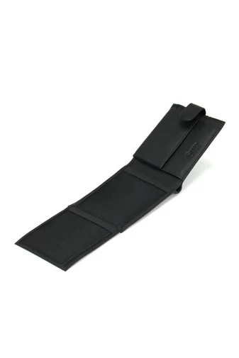 Pánska peňaženka z pravej kože s RFID ochranou, čierna s elegantným modrým detailom, 9*12,5*2cm