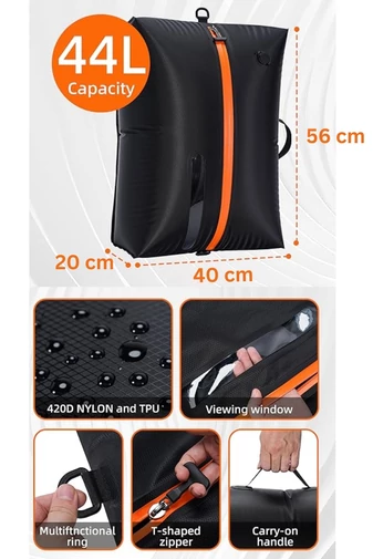 Vákuové úložné vrece s hermetickým zipsom, vodeodolné, 44 L, Bonluo čierno-oranžové 56×40×20cm