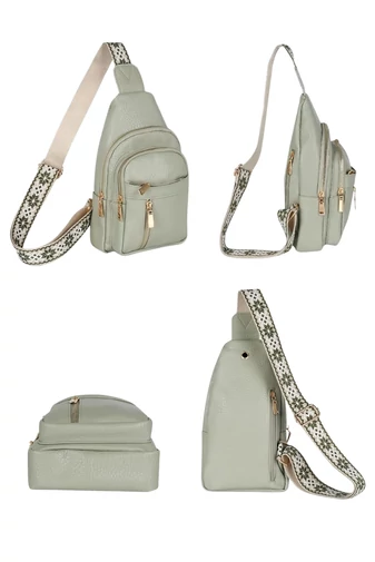 Crossbody Dámska Kabelka s Viacerými Priehradkami z PU kože, Mätovo Zelená 30×18×6cm