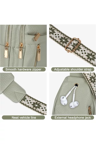 Crossbody Dámska Kabelka s Viacerými Priehradkami z PU kože, Mätovo Zelená 30×18×6cm