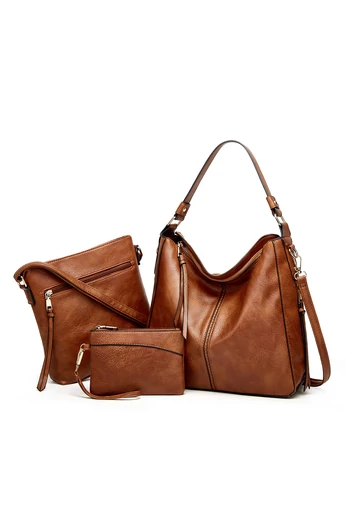 Bonluo Hnedá súprava tašiek/crossbody na rameno/do ruky z imitácie kože (3ks)