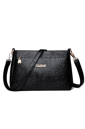 Čierna crossbody kabelka Bonluo s kvetinovým vzorom z umelej kože veľkosť (19*29*13cm)