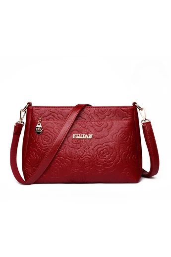 Červená crossbody kabelka Bonluo s kvetinovým vzorom z umelej kože veľkosť (19*29*13cm)