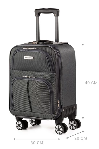 Leonardo Davinci sivý kufor s mäkkými stenami s možnosťou rozšírenia priestoru Veľkosť Wizzair Ryanair 40*30*20cm