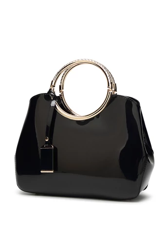 Bonluo čierna elegantná kabelka/crossbody z lakovaného materiálu (28x10,5x22cm)