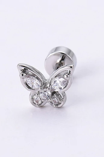 Strieborný motýľový piercing vyrobený z lekárskej ocele 316L hypoalergénne