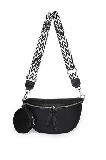 Crossbody kabelka z pravej kože s odnímateľnou peňaženkou Čierna Univerzálna Bonluo 26*15*cm 